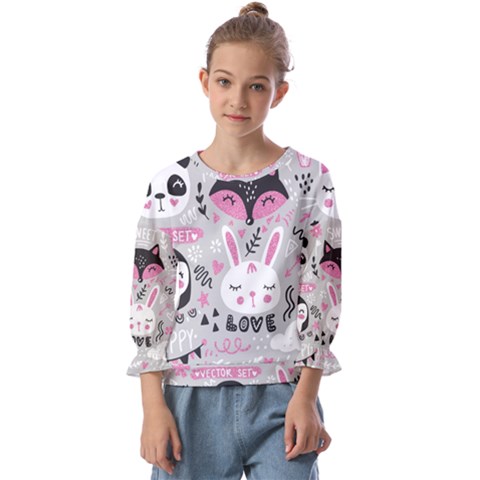 Big-set-with-cute-cartoon-animals-bear-panda-bunny-penguin-cat-fox Kids  Cuff Sleeve Top by Salman4z