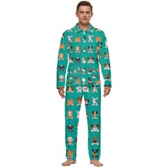 Different-type-vector-cartoon-dog-faces Men s Long Sleeve Velvet Pocket Pajamas Set by Salman4z