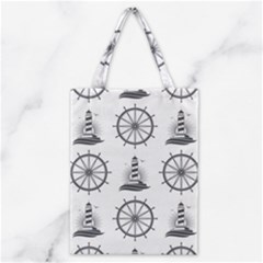 Marine Nautical Seamless Pattern With Vintage Lighthouse Wheel Classic Tote Bag by Salman4z