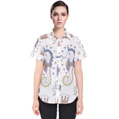 Seamless-pattern-cute-unicorn-cartoon-hand-drawn Women s Short Sleeve Shirt