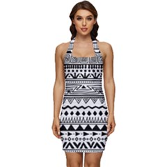 Boho-style-pattern Sleeveless Wide Square Neckline Ruched Bodycon Dress