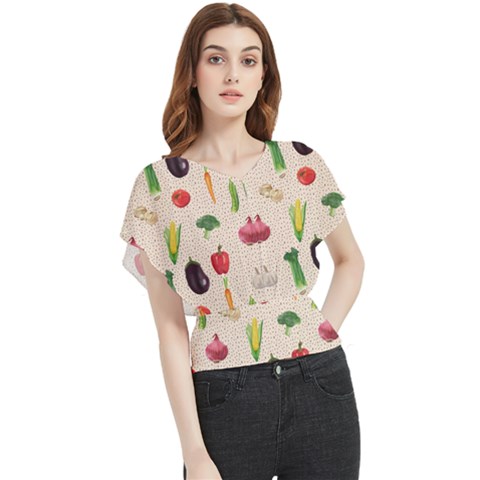 Vegetables Butterfly Chiffon Blouse by SychEva