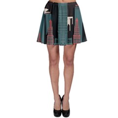 New York City Nyc Skyline Cityscape Skater Skirt by Ravend