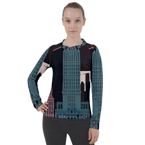 New York City Nyc Skyline Cityscape Women s Pique Long Sleeve Tee by Ravend