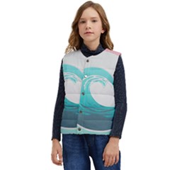 Tidal Wave Ocean Sea Tsunami Wave Minimalist Kid s Short Button Up Puffer Vest	