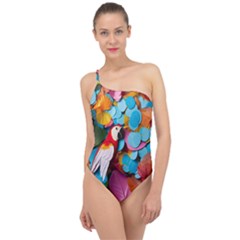 Confetti Tropical Ocean Themed Background Abstract Classic One Shoulder Swimsuit by Ravend