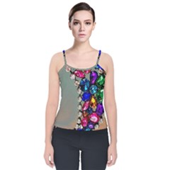 Colorful Diamonds Velvet Spaghetti Strap Top by Sparkle