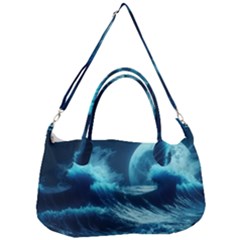 Moonlight High Tide Storm Tsunami Waves Ocean Sea Removable Strap Handbag by Ravend