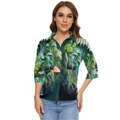 Waterfall Jungle Nature Paper Craft Trees Tropical Women s Quarter Sleeve Pocket Shirt