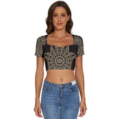 Hamsa-hand-drawn-symbol-with-flower-decorative-pattern Short Sleeve Square Neckline Crop Top  by Salman4z