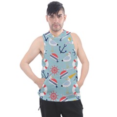 Nautical-marine-symbols-seamless-pattern Men s Sleeveless Hoodie by Salman4z