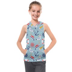 Nautical-marine-symbols-seamless-pattern Kids  Sleeveless Hoodie by Salman4z