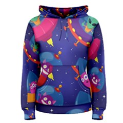 Cartoon-funny-aliens-with-ufo-duck-starry-sky-set Women s Pullover Hoodie by Salman4z