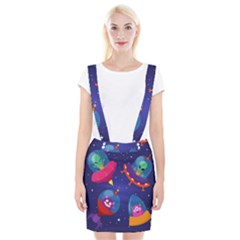 Cartoon-funny-aliens-with-ufo-duck-starry-sky-set Braces Suspender Skirt by Salman4z