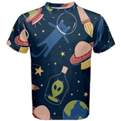 Seamless-pattern-with-funny-aliens-cat-galaxy Men s Cotton Tee