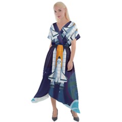 Spaceship-milkyway-galaxy Cross Front Sharkbite Hem Maxi Dress