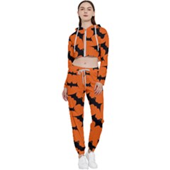 Halloween-card-with-bats-flying-pattern Cropped Zip Up Lounge Set by Salman4z