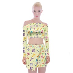 Seamless-pattern-musical-note-doodle-symbol Off Shoulder Top With Mini Skirt Set by Salman4z