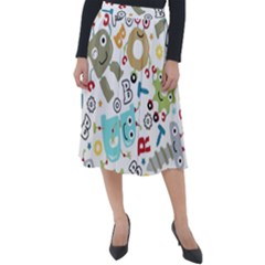 Seamless-pattern-vector-with-funny-robots-cartoon Classic Velour Midi Skirt 