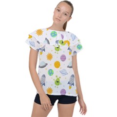 Seamless-pattern-cartoon-space-planets-isolated-white-background Ruffle Collar Chiffon Blouse