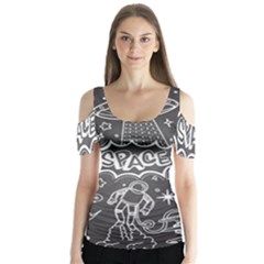 Vector-flat-space-design-background-with-text Butterfly Sleeve Cutout Tee 