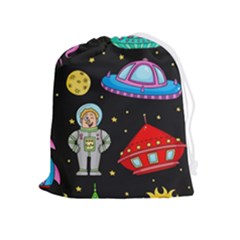 Seamless-pattern-with-space-objects-ufo-rockets-aliens-hand-drawn-elements-space Drawstring Pouch (xl) by Salman4z