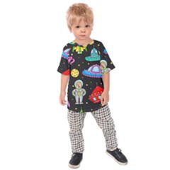 Seamless-pattern-with-space-objects-ufo-rockets-aliens-hand-drawn-elements-space Kids  Raglan Tee