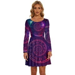 Time-machine Long Sleeve Wide Neck Velvet Dress