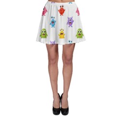 Seamless-pattern-cute-funny-monster-cartoon-isolated-white-background Skater Skirt by Salman4z