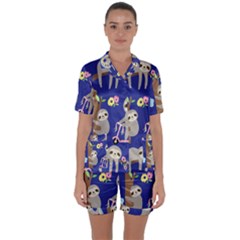 Hand-drawn-cute-sloth-pattern-background Satin Short Sleeve Pajamas Set by Salman4z