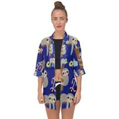 Hand-drawn-cute-sloth-pattern-background Open Front Chiffon Kimono by Salman4z