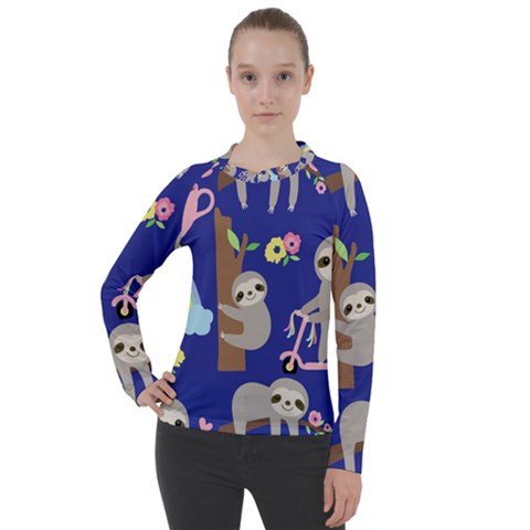 Hand-drawn-cute-sloth-pattern-background Women s Pique Long Sleeve Tee by Salman4z