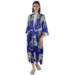 Hand-drawn-cute-sloth-pattern-background Maxi Satin Kimono by Salman4z