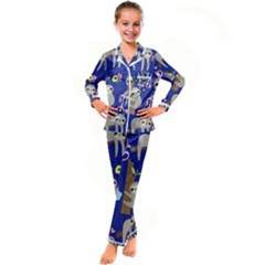 Hand-drawn-cute-sloth-pattern-background Kids  Satin Long Sleeve Pajamas Set by Salman4z