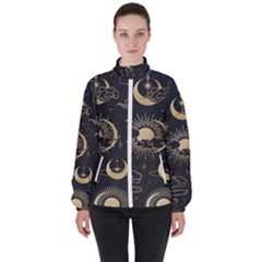 Asian-seamless-pattern-with-clouds-moon-sun-stars-vector-collection-oriental-chinese-japanese-korean Women s High Neck Windbreaker by Salman4z