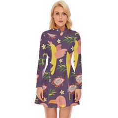 Exotic-seamless-pattern-with-parrots-fruits Long Sleeve Velour Longline Dress by Salman4z