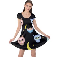 Cute-owl-doodles-with-moon-star-seamless-pattern Cap Sleeve Dress by Salman4z