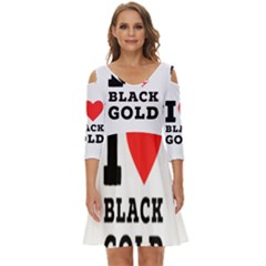 I Love Black Gold Shoulder Cut Out Zip Up Dress by ilovewhateva