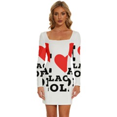 I Love Black Gold Long Sleeve Square Neck Bodycon Velvet Dress by ilovewhateva