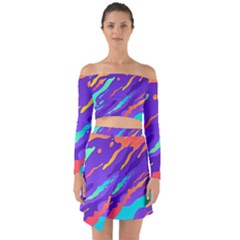 Multicolored-abstract-background Off Shoulder Top With Skirt Set