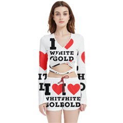 I Love White Gold  Velvet Wrap Crop Top And Shorts Set by ilovewhateva