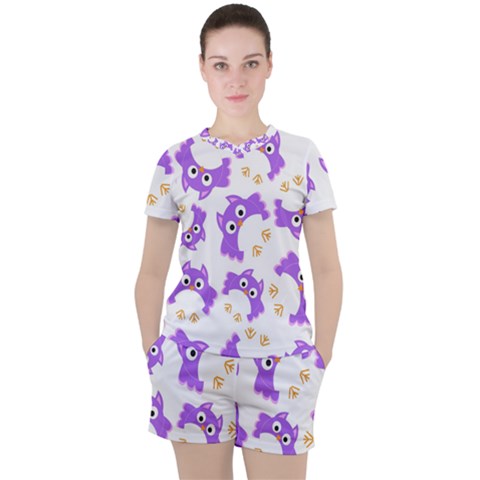 Purple-owl-pattern-background Women s Tee And Shorts Set by Salman4z