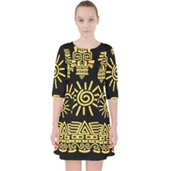 Maya-style-gold-linear-totem-icons Quarter Sleeve Pocket Dress by Salman4z