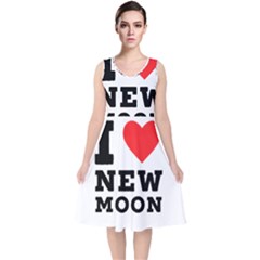 I Love New Moon V-neck Midi Sleeveless Dress 