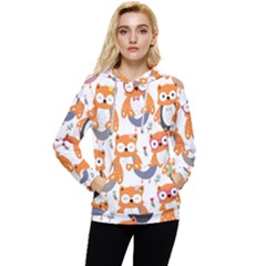 Cute-colorful-owl-cartoon-seamless-pattern Women s Lightweight Drawstring Hoodie