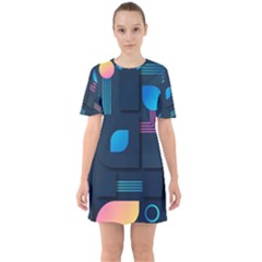 Gradient Geometric Shapes Dark Background Sixties Short Sleeve Mini Dress by Salman4z