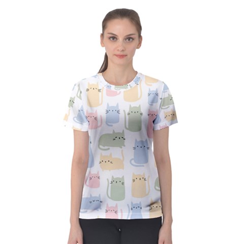 Cute-cat-colorful-cartoon-doodle-seamless-pattern Women s Sport Mesh Tee by Salman4z