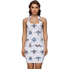 Insects-icons-square-seamless-pattern Sleeveless Wide Square Neckline Ruched Bodycon Dress