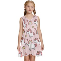 Cute-unicorn-rainbow-seamless-pattern-background Kids  Sleeveless Tiered Mini Dress by Salman4z