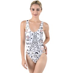 Big-collection-with-hand-drawn-objects-valentines-day High Leg Strappy Swimsuit by Salman4z